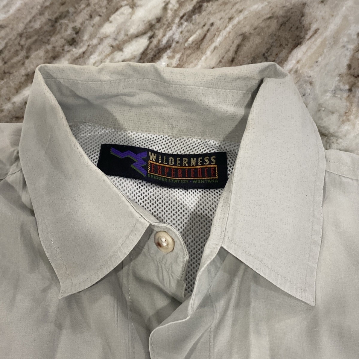 Chemise De Pêche Vintage Bear Back - Homme Taille M - Beige Coton - Manches Courtes