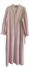 Vanity Fair USA Pink Velour  Lace Long 1/2 Zip Women's Robe Size Large Vintage