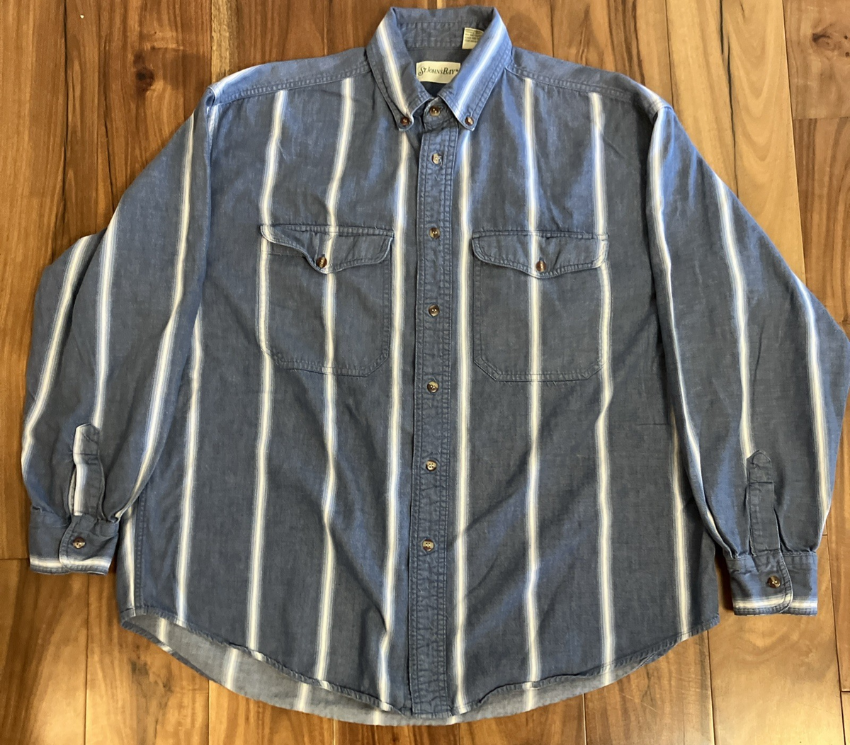 90s St.John’s Bay 7button shirt jacket Vintage St. Johns Bay Mens Medium Denim Button Up Shirt