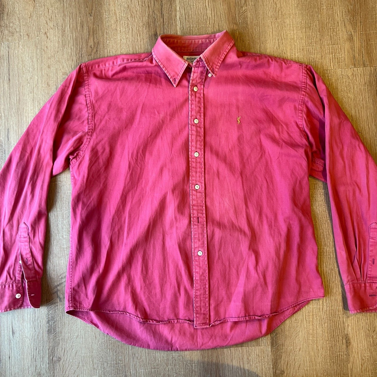 YSL Yves Saint Laurent Camicia Uomo Rosso Rosa Cotone Maglia Manica Lunga XL Uomo