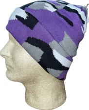 Beanie Stocking Cap Knit Hunting Military Camo Camouflage Purple Black White 