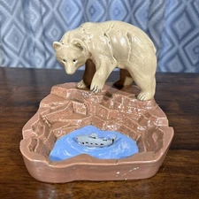 VTG 1973 Grizzly Kodiak Bear Fish Salmon Ceramic Ashtray Springfield Mo MCM