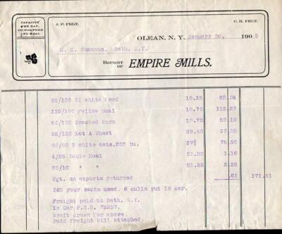 1905 OLEAN NEW YORK*EMPIRE MILLS*JP & CH FELT*VINTAGE BILLHEAD*RECEIPT*