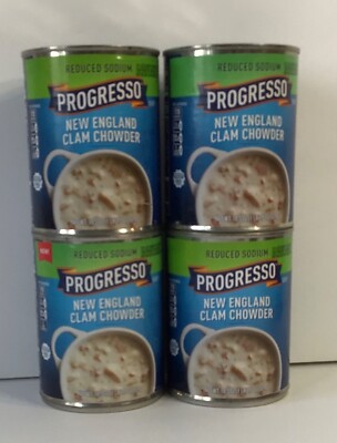 4 CANS Progresso Reduced Sodium New England Clam Chowder 19 Oz FREE SHIPPING!
