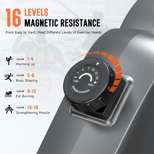 16 Levels Adjustable Magnetic Rowing Machine Rower w/LCD Digital Fitness Monitor - Picture 5 of 10