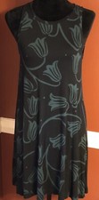 Ann Taylor Loft Sleeveless Dress Black Green Tulip Print XS