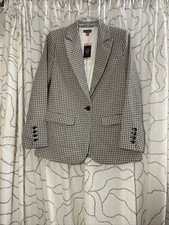 Vince Camuto Women's Fully Lined Padded Shoulder Split Back Plaid Blazer Small