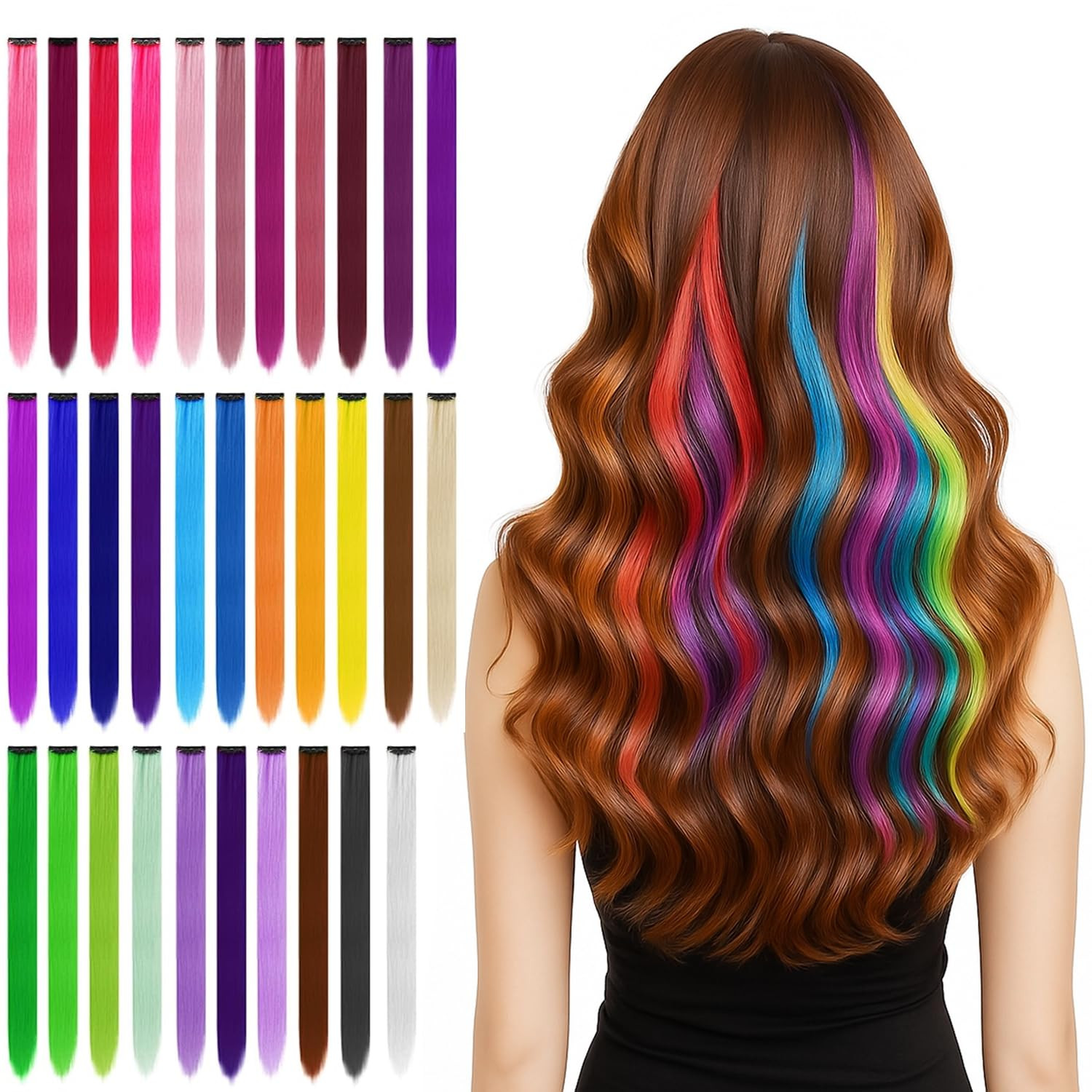 Ed Hair Extensions For Kids, 20 Inches Rainbow Long Straight