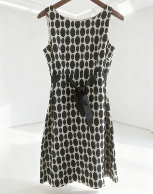 Jessica Howard Black/White Polka Dot Sleeveless Boat Neck A-Line Bow Dress 10