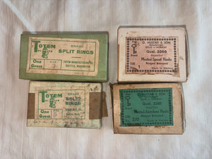 Vintage Mustad Hook Lot and 2 Totem Split Ring boxes