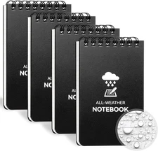 Waterproof Notebook, 4 Pack Top-Spiral Pocket Notepad, 3" x 5" Weatherproof Note