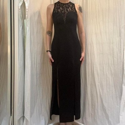 Black Lace Maxi Dress Vintage 90s Jump Front Slits Formal Size XS Goth Y2K  | eBay