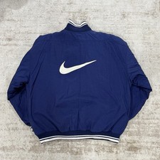 Vintage 90s Nike Big Swoosh Size LARGE Quarter Zip Nylon Jacket Navy Blue Black