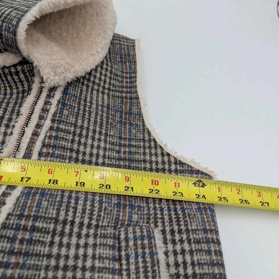 Adyson Parker Glen 格子不对称背心抓绒衬里 Cottagecore 灰色学院风 L — 第 3/4 张图片