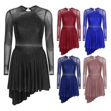 Women's Modern Dancewear Contemporary Costume Ice Skating Dress Glitter Leotard