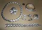 Lot of 7 vintage - silver tone - CROWN TRIFARI JEWELRY - pins earrings necklace+
