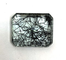 Natural Certified 95 Ct Black Rutilated Quartz Loose Gemstone Emerald Cut