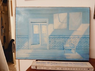 Bezaubernd - Waschküche in blau & weiss - Grafik von Fabrice de Villeneuve -X42
