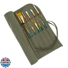 U.S. Art Supply Deluxe Canvas Art Paint Brush Holder and Storage 