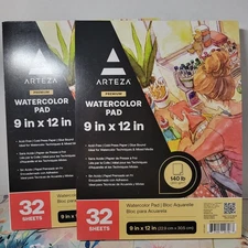 Arteza Premium Watercolor Pad 2pk 9in x 12in  64 Sheets Total (140lb Paper)