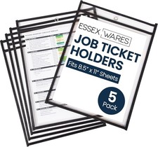5 Pack Job Ticket Holders, 10" X 13.5", Black Clear Plastic