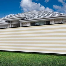 10ft Beige with Strip Privacy Fence Screen with Grommets for Patio Deck Pool