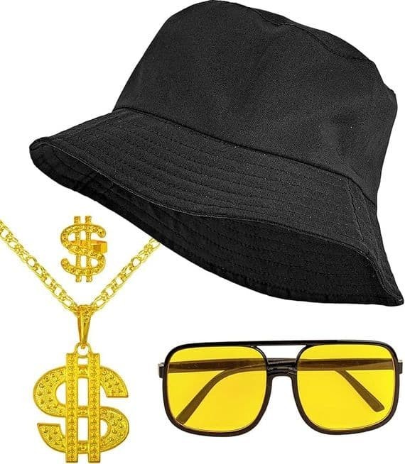 Adult 1990s Black Hip Hop Accessory Kit Fancy Dress Rapper Outfit