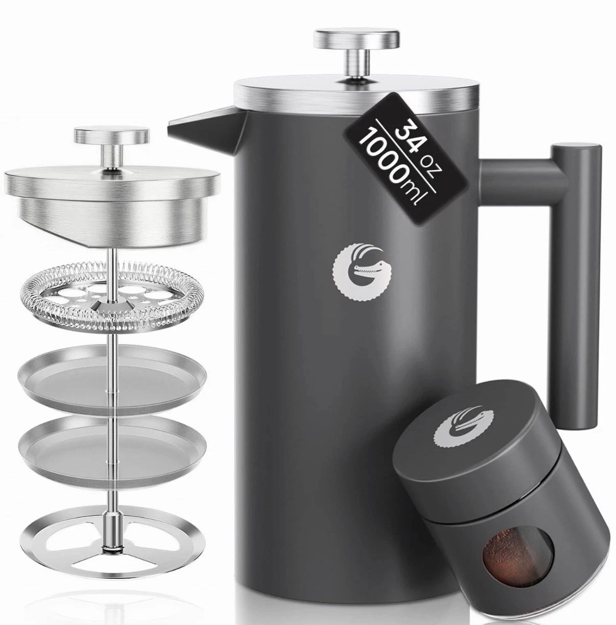 Coffee Gator 304 Grade Stainless Steel French Press Maker 34 oz, Black-open Box