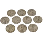 Lot of 10 Walking Liberty Half Dollars 90% Silver 1936-1946 Coins in Flips