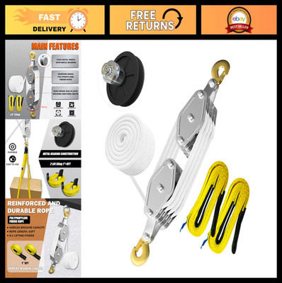 Heavy Duty Rope Pulley Hoist 4400 LB, 8:1 Block & Tackle System, 65ft Rope, 2200