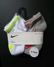 NIKE Boys Socks No Show Cushioned Athletic Kids 6 Pack Swoosh Logo Size 10C-3Y