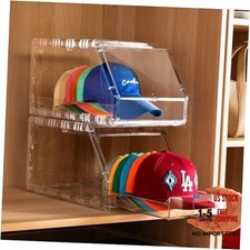 2 Pack Hat Organizer for Baseball Caps Stackable Clear Display Box with