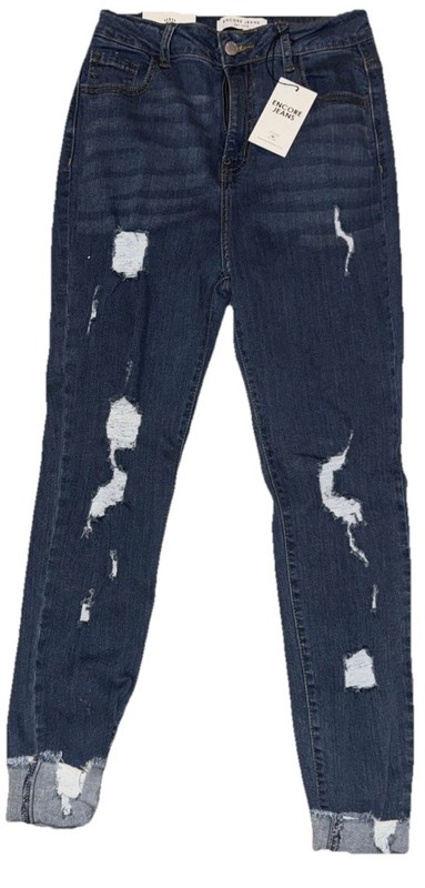 Encore Jeans Women Blue Dark Wash, Open Leg, Side Vents, Y2K