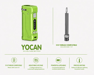 Rechargeable Variable Heat Battery 650mAh 4.2 V Soldering 510 Compatible Green