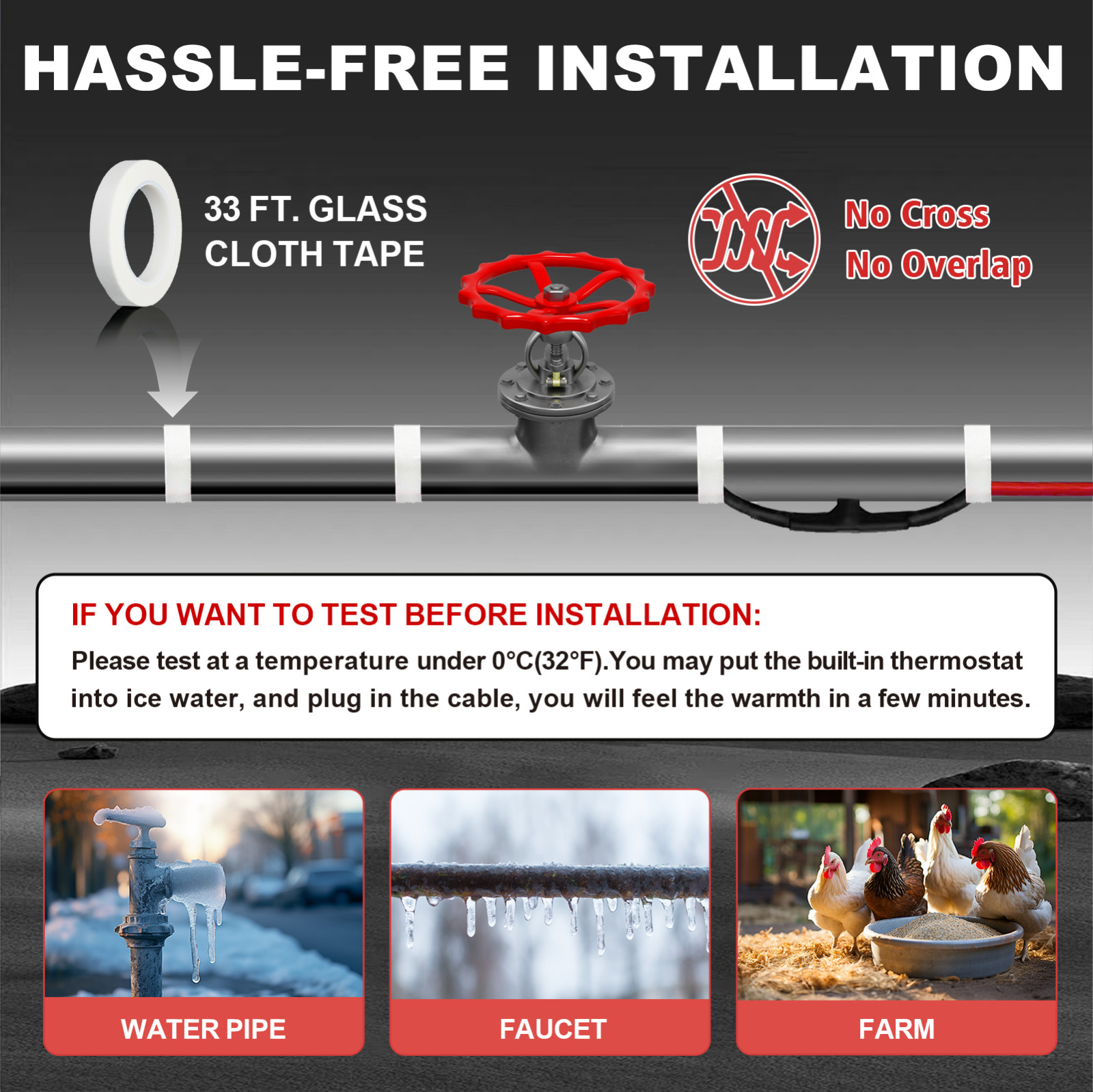 Smart Heat Cable for Water Pipes - Thermostat Controlled 120V