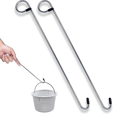 #ad 2Pcs Swimming Pool Skimmer Basket Hook Tool Stainless Steel Skimmer Basket amp; Lid