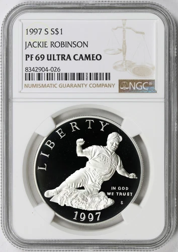 1997-S $1 Jackie Robinson Commemorative Silver Dollar NGC PF69UCAM