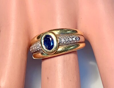 Bague Or 18 Carats Saphir Et Diamants - Style Art Déco, Taille 59, 7.40g