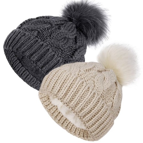 Confezione 2 Cappelli Berretti Invernali Caldi Foderati in Pile Bambino, Ragazzi o Ragazze Grigio e Crema