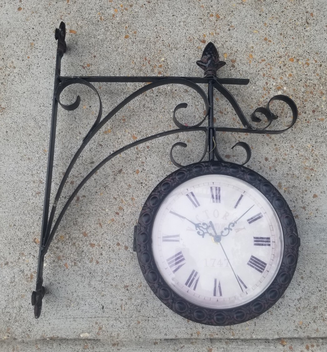 Outdoor Garden Wall Bracket Hanging Clock Double Sided Outsi