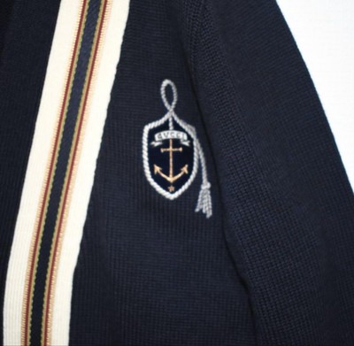 GUCCI Authentic Wool Cardigan Navy Striped Anchor Embroidery Men
