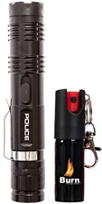 POLICE Stun Gun Burn Pepper Spray Combo for Self Defense M12 Black
