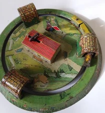 Marx Toy Honeymoon Express 1920's with flag man and train.