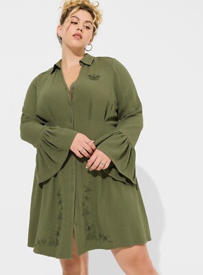 Torrid Outlander Dragonfly Mini Bell Sleeve Collared Shirt Dress 5 5X 28 NWT