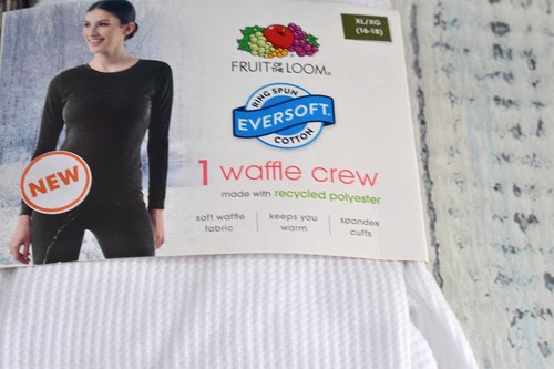 Women's Fruit Of The Loom Eversoft Waffle Thermal Crew Top Choose Size White NEW - Picture 4 of 9