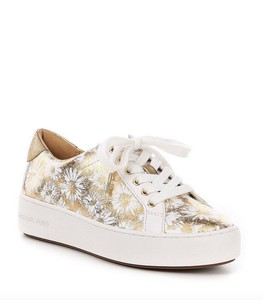 michael kors white and gold tennis shoes