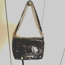 B Makowsky Brown Patent Leather LOGO Cross Body Bag Purse 4 Pockets Sholder Bag