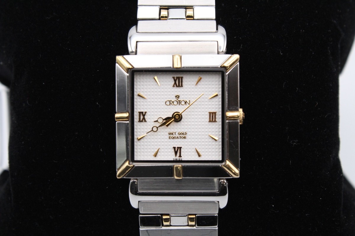 Croton Equator Swiss Quartz 18k Gold Bezel Crown & Links Sapphire