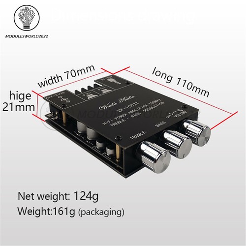 ZK-1002T Bluetooth 5.0 TPA3116 2 Channel 2*100W Digital Audio Amplifiers Module - Picture 8 of 9