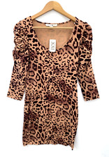 FOREVER 21 Y2K Animal Print Scoop Neck Bodycon Dress Cinch Shoulders Size M NWT